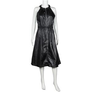 PROENZA SCHOULER Black Faux Leather Sleeve Less Midi Dress Size S